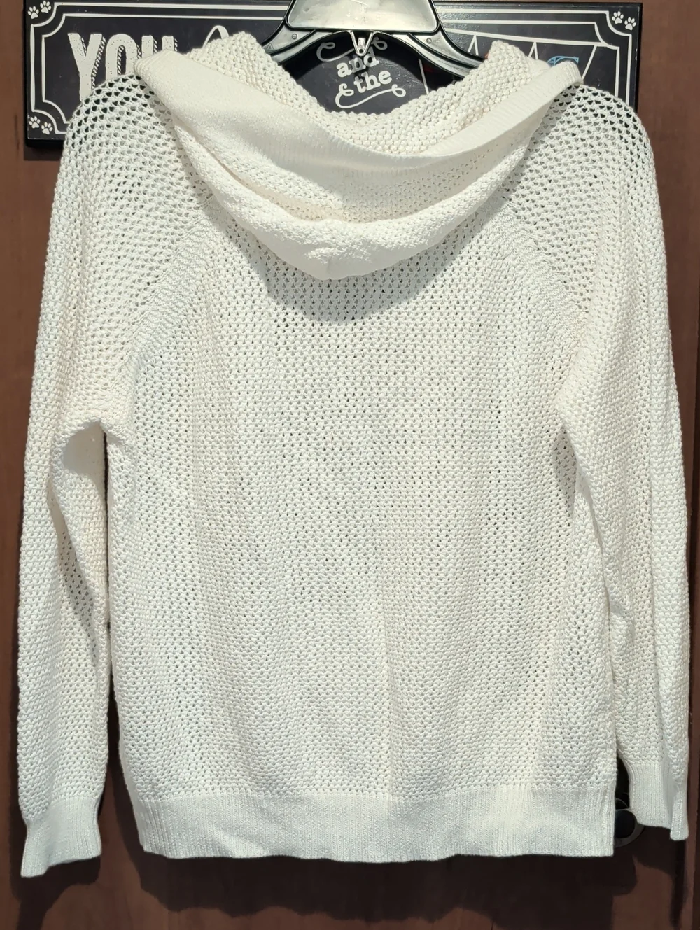 Linen Cotton Blend White Knit Hoodie Sweater